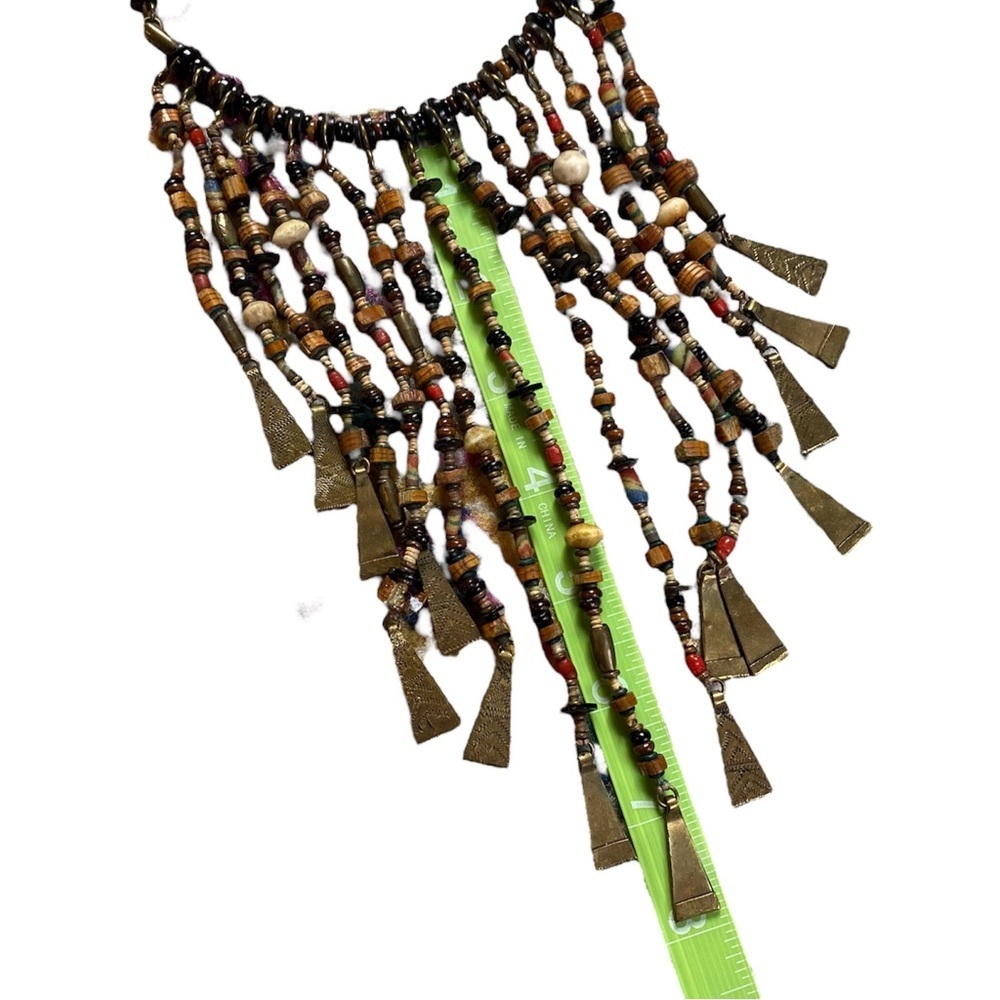 Vintage Tribal Beaded Bronze Bohemian Waterfall Necklace And Earrings Set - Picture 6 of 13